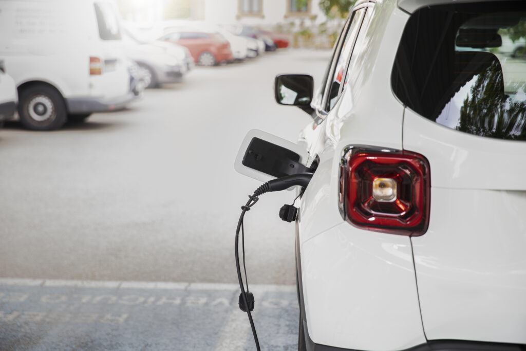 close up Ev car charging