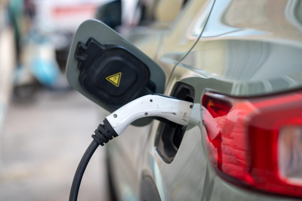 Electric Car Charging Close Up