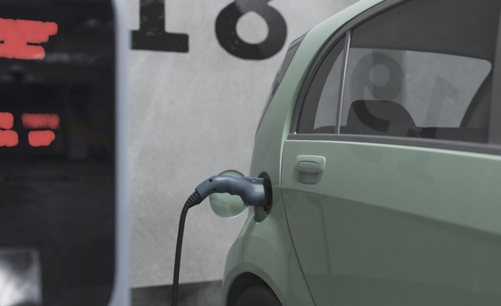 close up electric car model charging