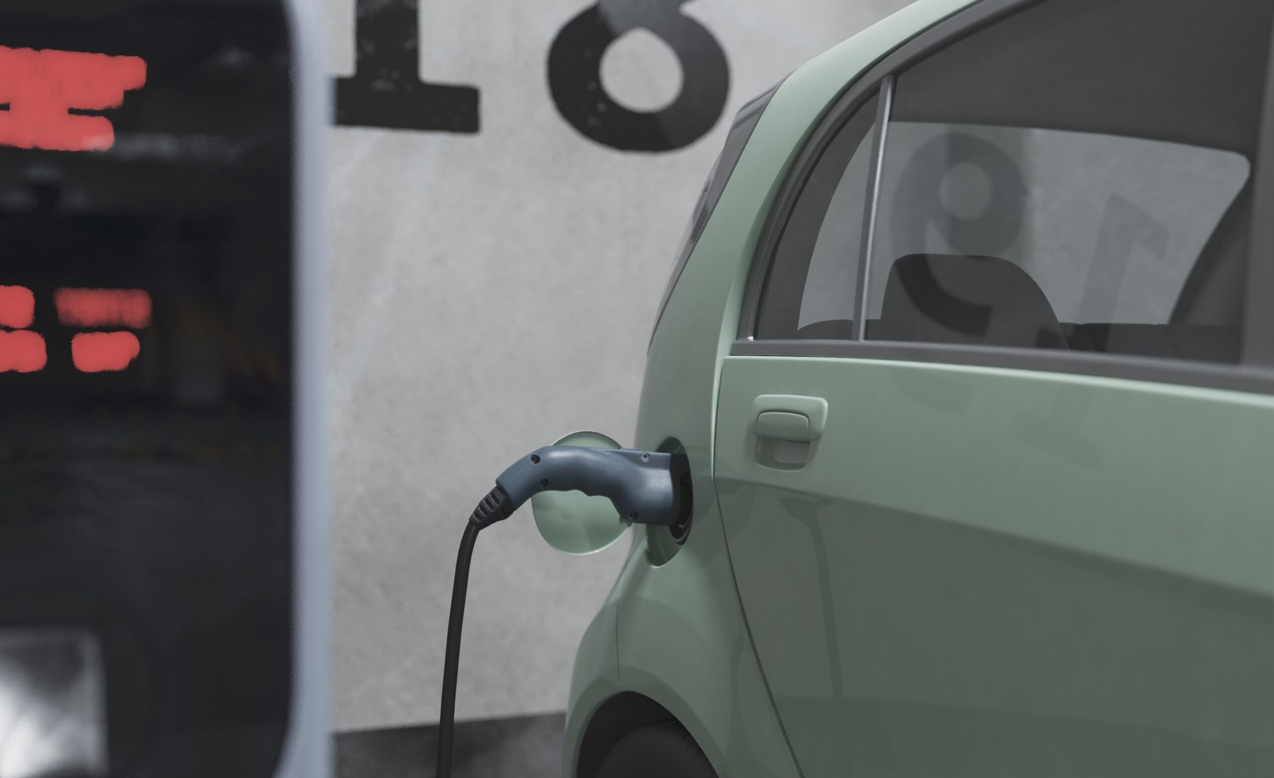 close up electric car model charging